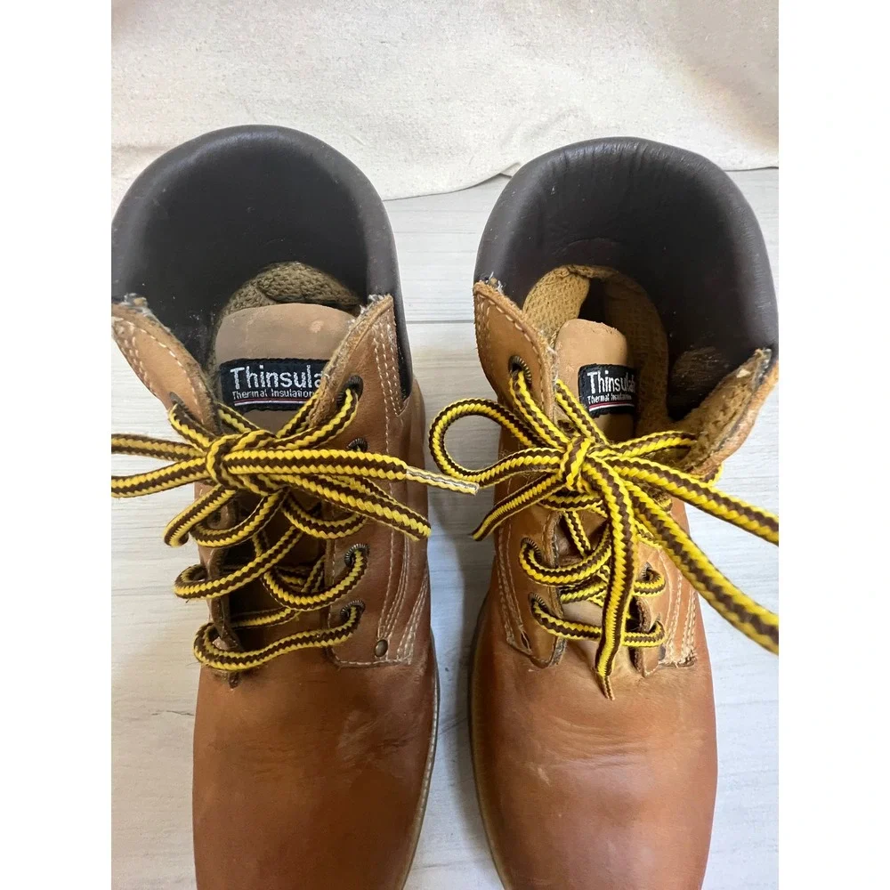 Ground Zero Work Boots Thinsulate Leather Tan Ankle Sz 5.5M Anti Static Utility